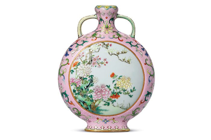 a_rare_and_exceptional_small_pink-ground_famille_rose_moonflask_qianlo_A taste for the extraordinary Rare items that commanded the auction blocks this fall gafencu magazine